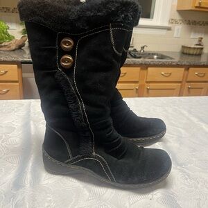 BareTraps Black Suede Boots with Button Accents